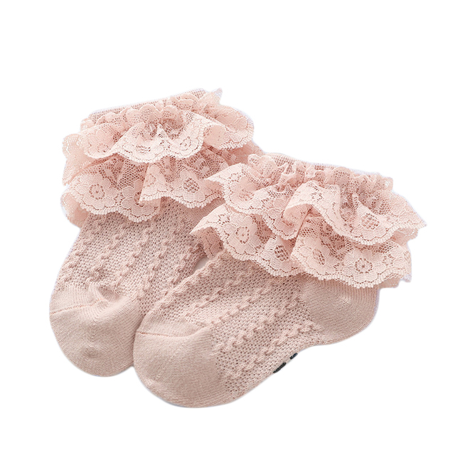 Breathable Cotton Socks with Lace for Little Girl Mesh Ruffle Socks for Kids White Pink Yellow Ankle Socks