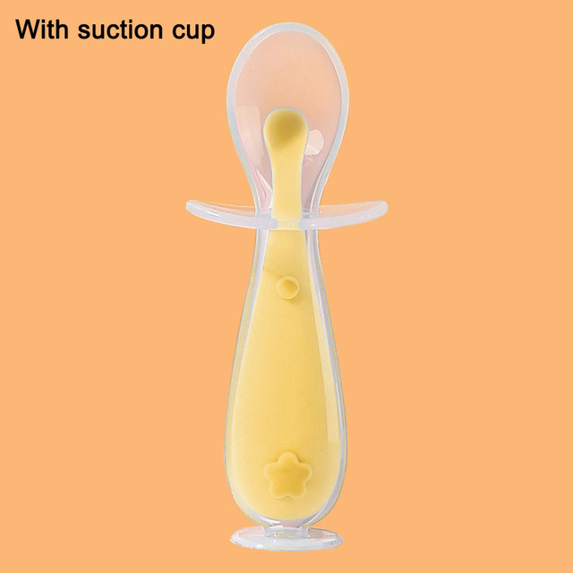 Children Training Spoon With Suction Cup Baby Cutlery Infant Feeding Liquid Silicone Non-slip Baby Spoon Utensils