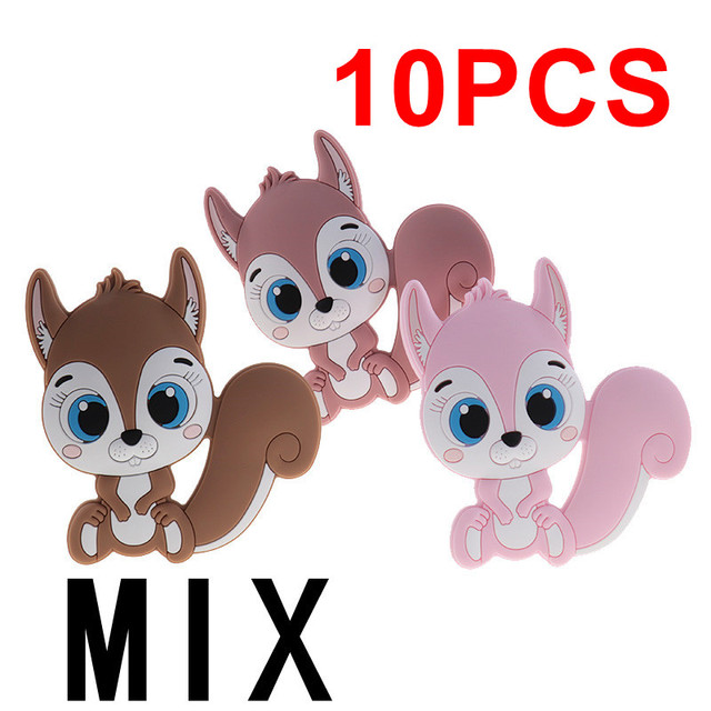 10pcs Silicone Squirrel Baby Teether Cartoon Rodent Necklace Bpa Free Nursing Small Animal Newborn Chew Teething Necklace Toys