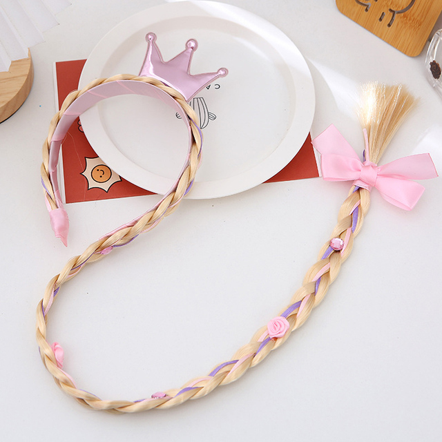 Little Girls Blonde Cosplay Weaving Princess Braid Tangled Rapunzel Headband Hair Elsa Accessories Girl Wig