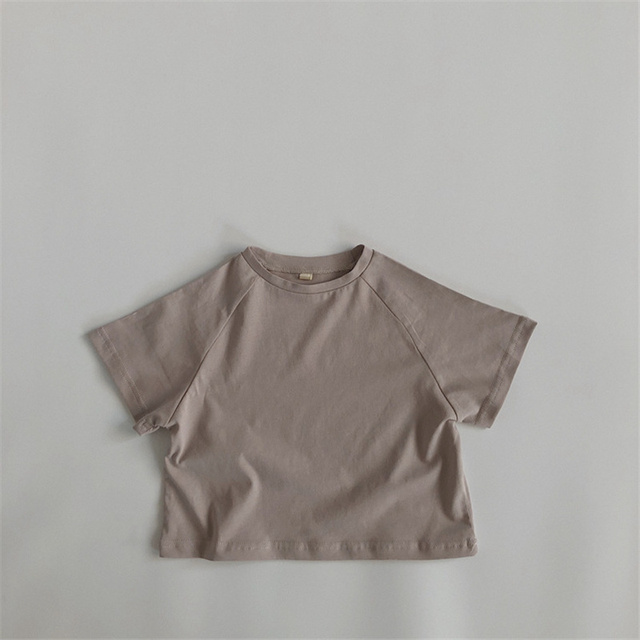 Summer Kids T-shirt Fashion Solid Girls Tees Short Sleeve Cotton Boys Tops Korean Casual Children's Clothing For 1-8Y