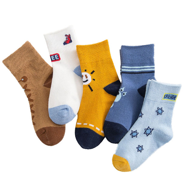 5pairs/lot Cute Cartoon Baby Girls Socks Winter Thicken Soft Kawaii Infant Toddler Socks Cotton Baby Boy Sports Socks for 1-12Y