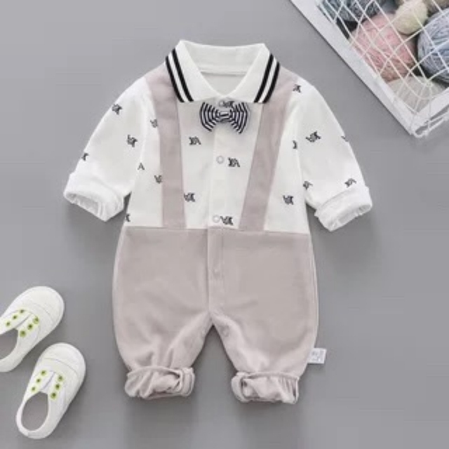 Baby check one-piece clothing children's clothing casual wear out boy baby autumn and winter cartoon clothing set