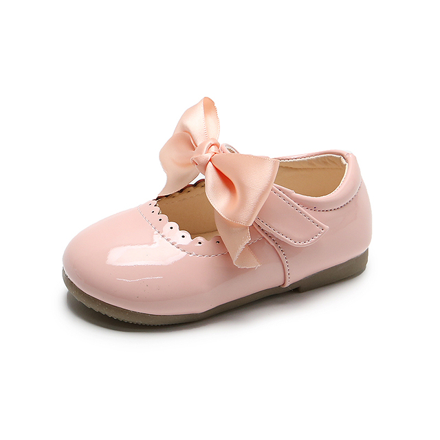 Girls Shiny Leather Bow Shoes Spring Autumn Solid Color Kids Princess Shoes Dance First Step Shoes SMG104