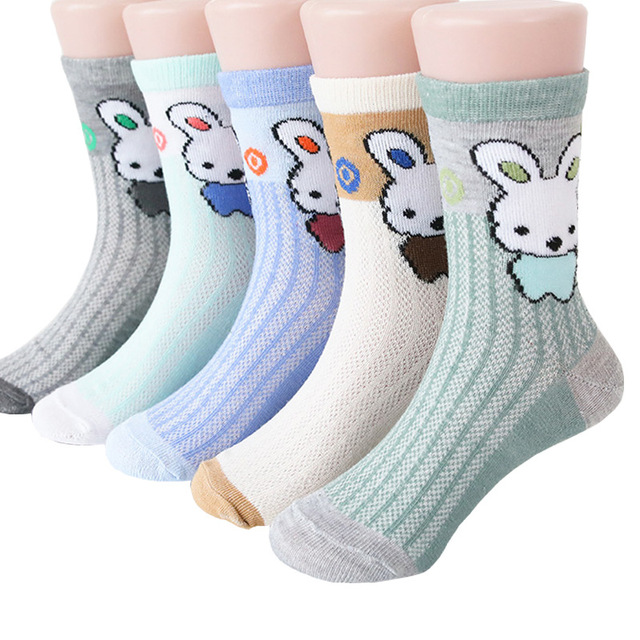 5pairs/lot Baby Boys Girls Cotton Socks Cute Cartoon Mid Mesh Non-slip Warm Children Socks Autumn Spring Summer