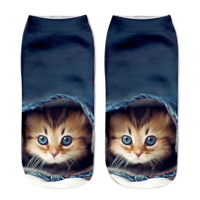 3D Printing Children Socks Funny Design Cute Cat Socks Unisex Gift Low Ankle Funny Socks 6-12 Years