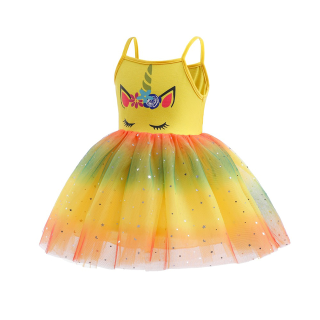 2022 Unicorn Girl Summer Dress Toddler Sleeveless Mesh Tutu Cartoon Clothes Birthday Party Beach Outfit With Wings Headband