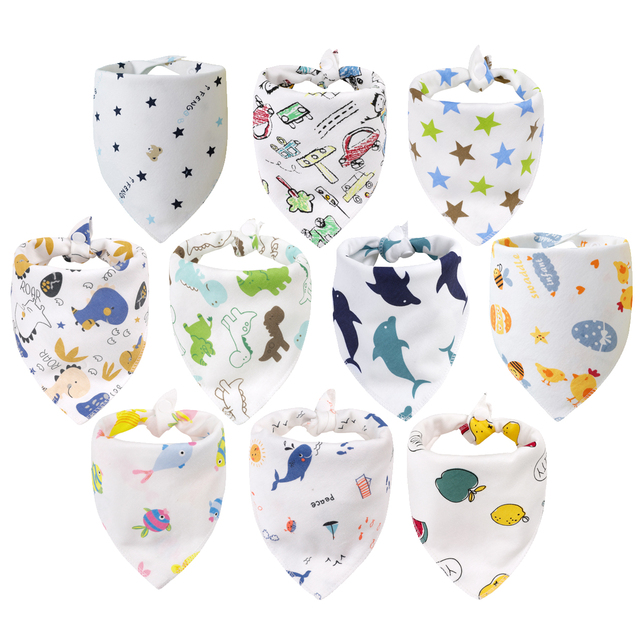 10pcs/lot baby bandana drool bibs 100% organic cotton bibs for boys and girls, super soft absorbent feeding bibs newborn bibs