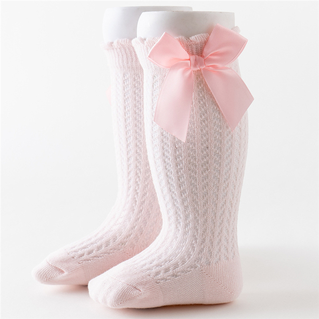 Newborn Baby Girls Solid Bow-knot Socks Breathable Mesh Cotton Knee High Leg Warmer Summer Infant Baby Soft Socks Clothes