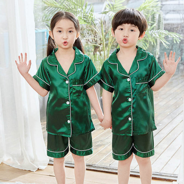 Summer Girl's Satin Pajamas Silk Pajama Shorts Pajama Sets Kids New Design Homefit Fabric Girl Sleepwear Clothing Sets for Teenagers