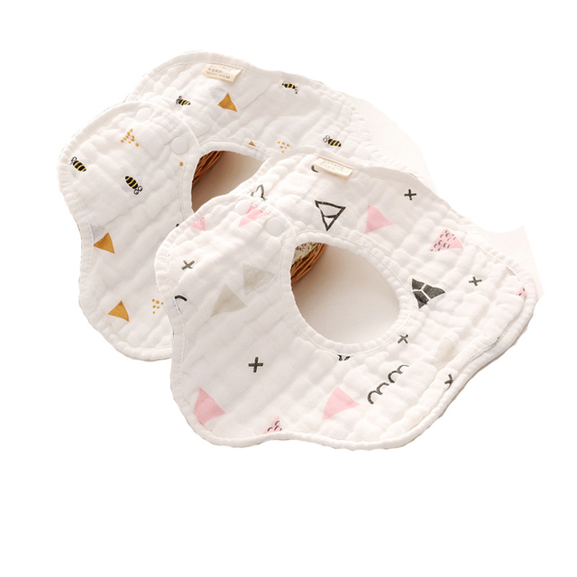 2Pcs 360 Degrees Rotating 8 Layer Cotton Infant Baby Bibs Cute Various Printed Waterproof Soft Comfortable Saliva Towel Baby Bib