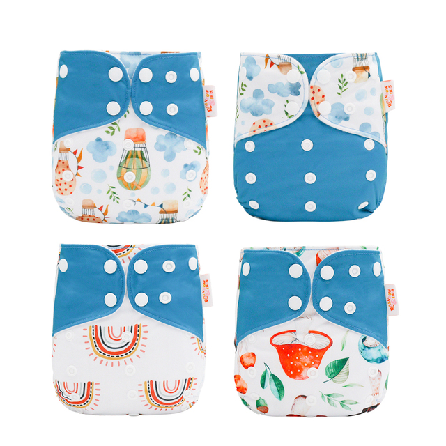 rainbow and iris 4pcs/set eco friendly cloth diaper for baby pocket diaper washable reusable fit 3-15kg