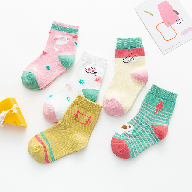 5pairs/lot Autumn Winter Children Cartoon Bear Socks Baby Cute Trendy Cotton Print Socks Comfortable Girls Boys Sports Socks Hot