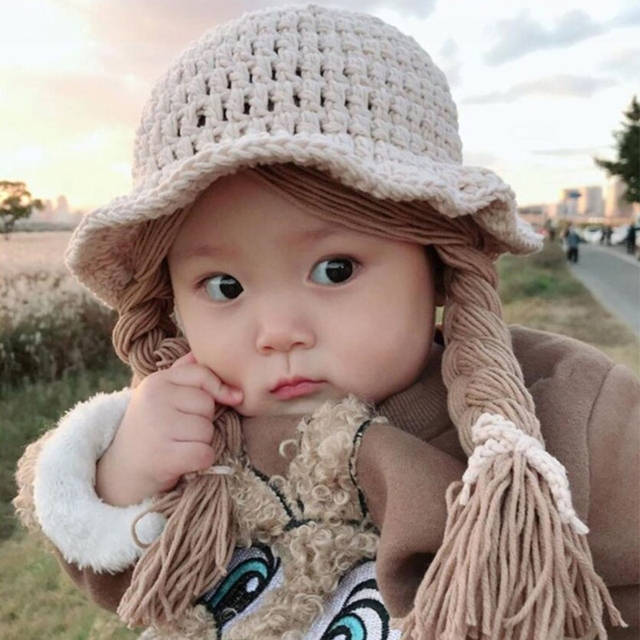 Winter Soft Warm Cute Big Braid Wig Kids Girls Princess Hat Toddler Children Knitted Hat Christmas Xmas Party 48-52cm Hot