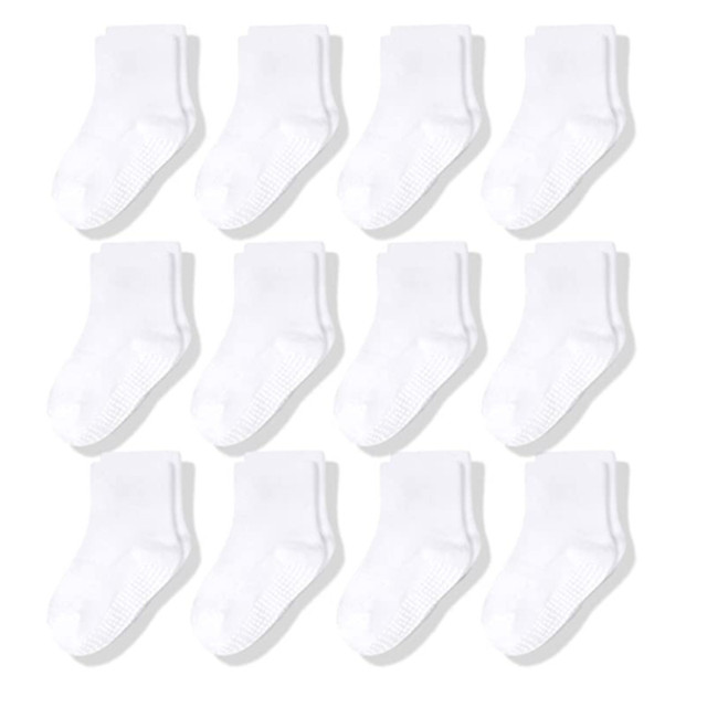 12Pairs/Lot Non-Slip Baby Socks with Grip for Boys Girls Baby Toddler Kids Anti-Slip Cotton Crew Socks 1-7Years