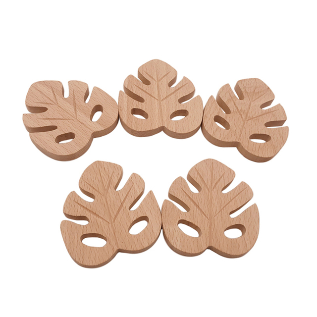 Baby Nursing Teether Accessories Beech Wood Leaves Food Grade Sensory Toy DIY Teething Jewelry Pendant Baby Teether