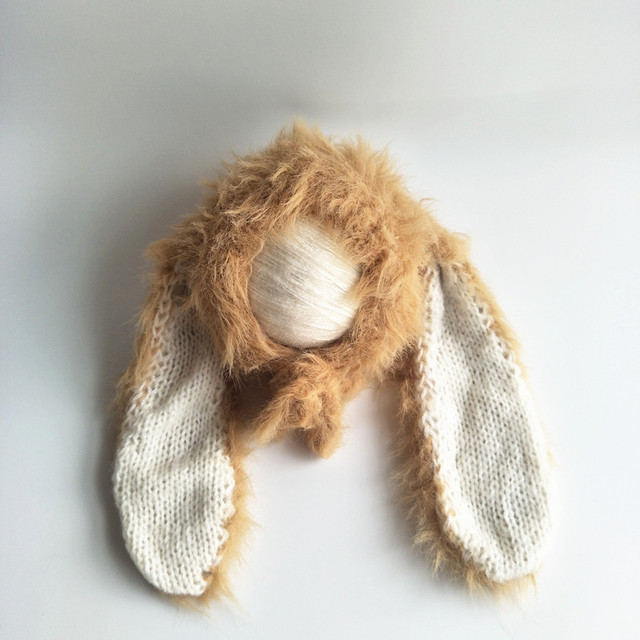 Very Lovely Newborn Long Furry Rabbit Bonnet Fluffy Baby Girl Boy Hat Baby Photography Props Infant Photo Bonnet Newborn Props