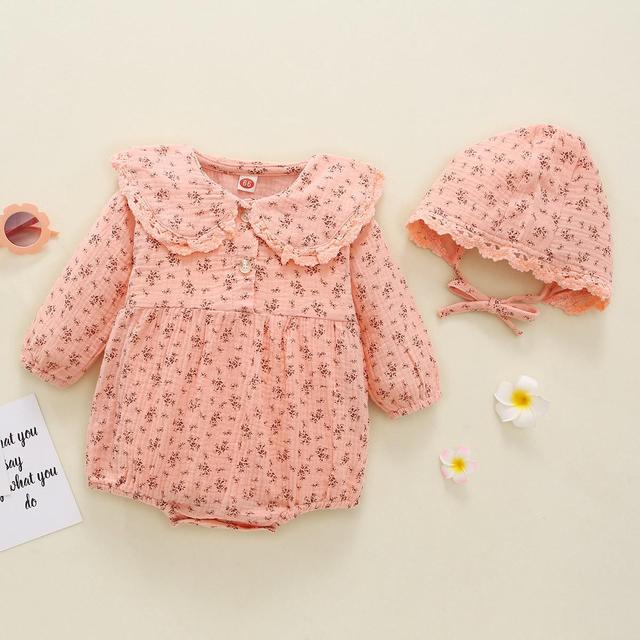 Spring 2022 Newborn Baby Girls Bodysuits Cute Lovely Infant Baby Girl Floral Bodysuit Jumpsuit Outfits Hat Casual Clothes