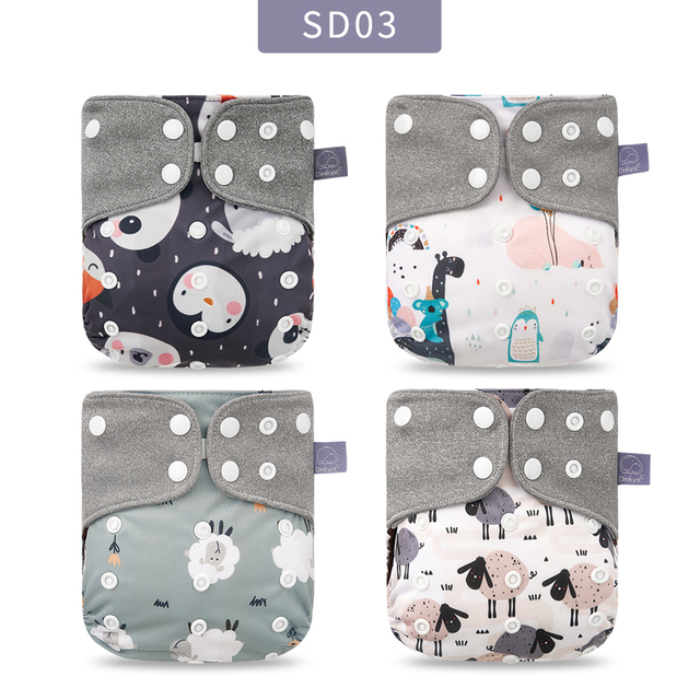 Elinfant 4pcs/set Gray Mesh Cloth Inner Pocket Cloth Diaper Adjustable Washable Cloth Diaper for 3-15kg Baby