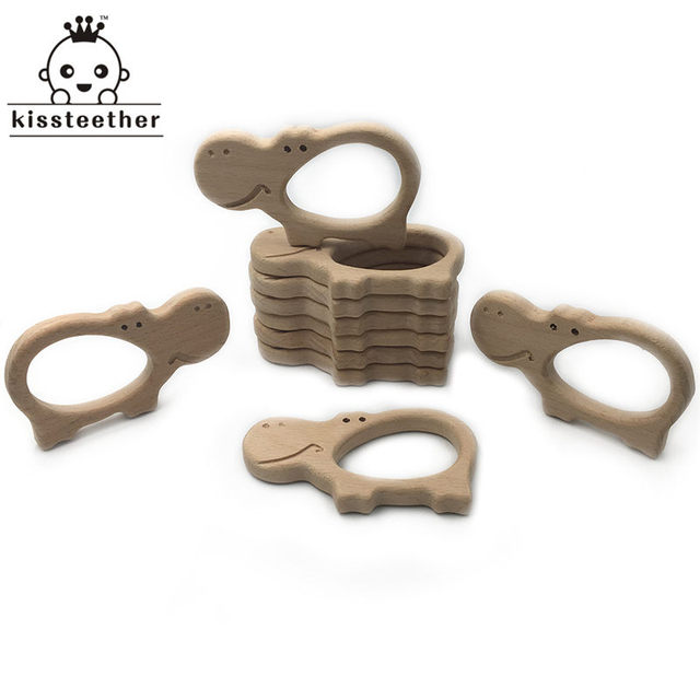 10pcs Safe Kara Teething Baby Cute Teether Antlers Design Wooden Ring Animal Shape Handmade Toy Wooden Teether - Giraffe Teether