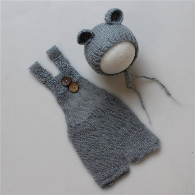 Newborn Baby Photography Accessories Boys Girls Clothes Cute Hat and Bear Overalls Mohair Photo Clothes