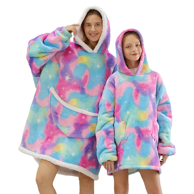 Family Hoodie Oversized Homewear Fleece Warm Sherpa Blanket Girls Thick Sleepwear, If You Need Two Sweatshirt, Please Order Two