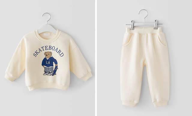 2022 Spring New Baby Girls Cute Bear Fashion Letter Sets Boys Long Sleeve Casual Top + Pants 2pcs Kids Clothes Sport Suit