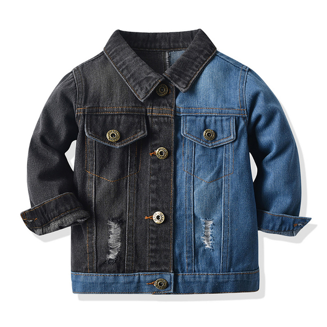 Kids Boys Girls Denim Hooded Jackets Casual Fake Two Jacket Coat Children Cowboy Zipper Outerwear JYF