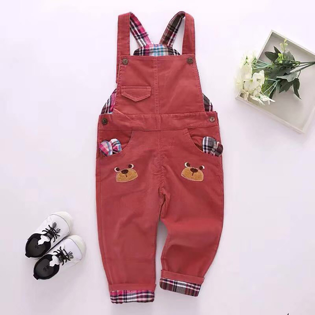 Infant Jeans Little Kids Cartoon Cute Suspenders Tolfield Causal Trousers Spring Autumn Baby Boys Girls Warm Pants 18M-4Y JYF