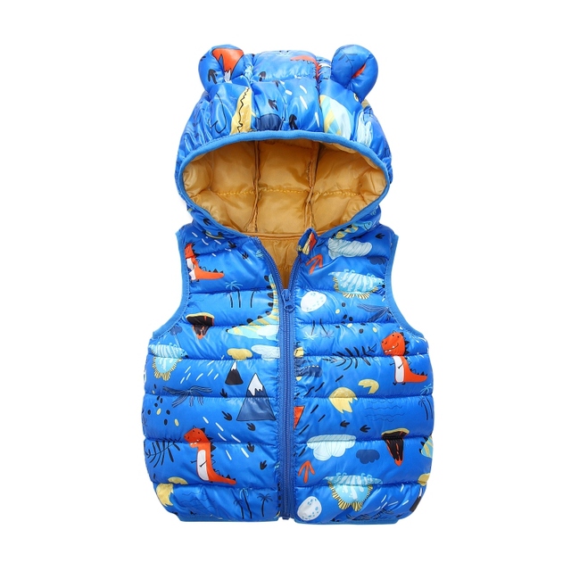 Baby Boy Winter Down Vest Cute Ear Hooded Puffer Vest Cartoon Lightweight Waistcoat Vest For Baby Girls Boys 6M-6Y