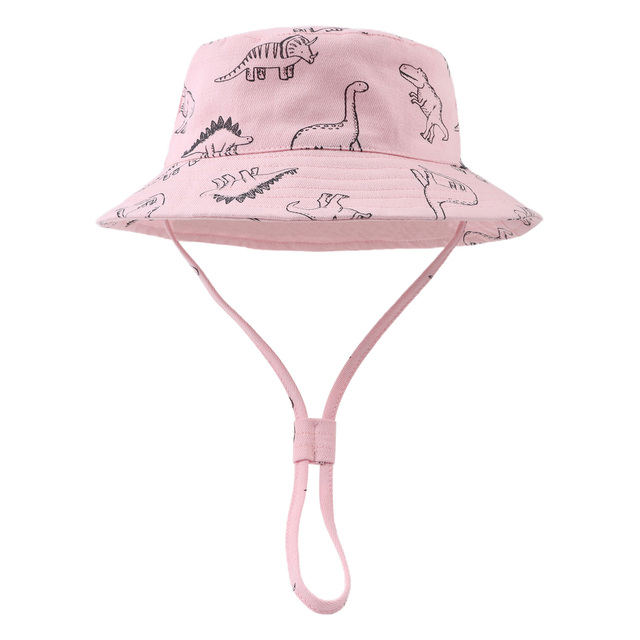 Boys Girls Spring Summer Cotton Hat Baby Dinosaur Bucket Bap Baby Cartoon Hat Adjustable Lace Up Sunshade Hat