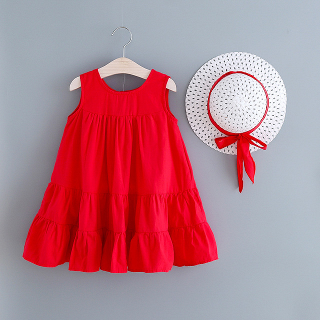 High Quality Kids Dresses For Girls Sleeveless Beach Dress With Hat Princess Party Dress Baby Girls Summer Clothes