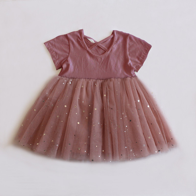 Newborn Summer Clothes Baby Girl Glitter Dress Korean Short Sleeve Cotton Toddler Dress Baby Girl Princess Dresses Tutu