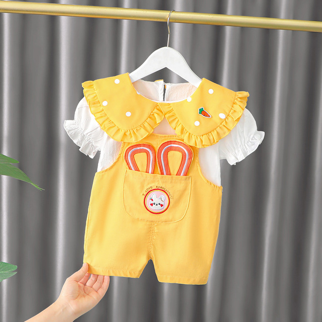 2022 Summer Fashion Cute Baby Girls Clothing Sets Baby Boy Casual Clothes T-shirt Rabbit Overalls Children Kids Clothes