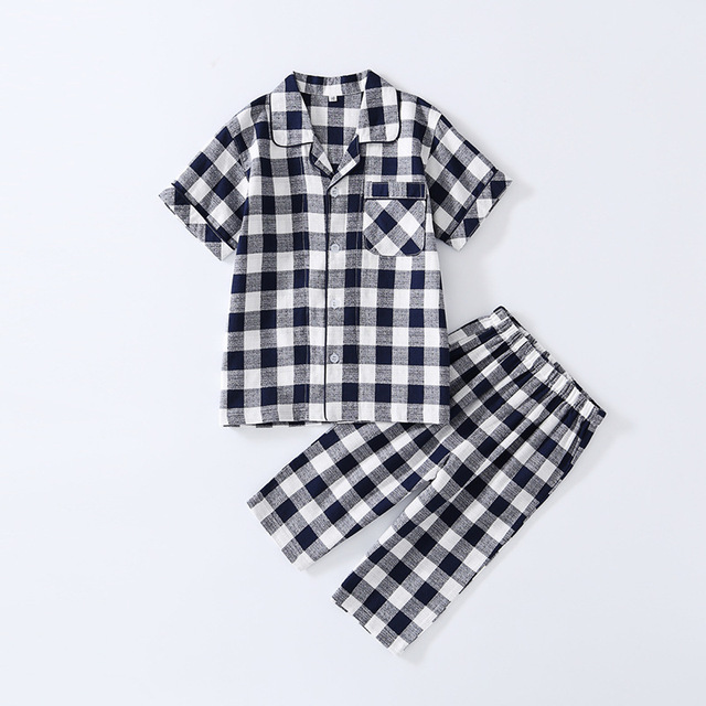 Pink White Girls Plaid Pajamas Set Summer Short Sleeve Top + Pants Baby Sleepwear Pajamas Toddler Sleepwear