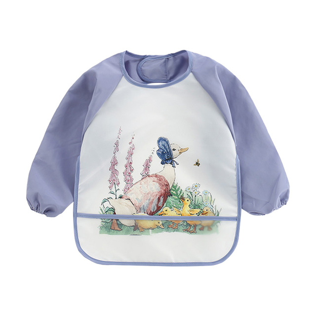 Long-sleeved waterproof baby bibs, cute animal, ergonomic curve design, burp board, smoky