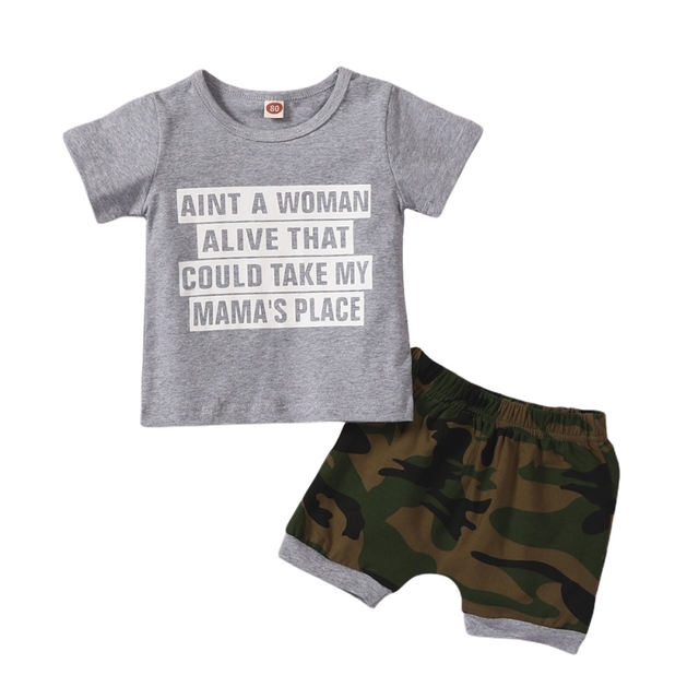 Summer Children Boy Letter Print T-shirt + Shorts Set Summer Camouflage Kids Boys Clothes Sets Baby Sets 1-3 Years For Baby