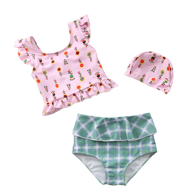 Happyflute Toddler Baby Girls Swimwear 2pcs Girls Swimwear With Cap Children Swimwear Kids Beach Wear