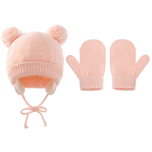 Winter Protection Baby Hats Kids Autumn Warm Knitted Winter Hat Newborn Baby Cute Gloves Hats For 6-48 Months