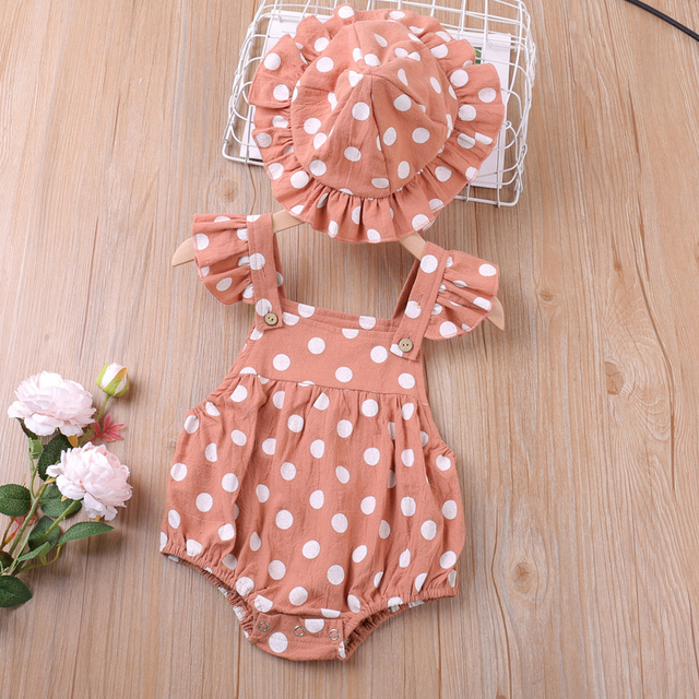 Sodawn-Baby Summer Baby Jumpsuit, Baby Clothes with Dotted Cotton Belts, with Hats, 0-24 Months, New Set