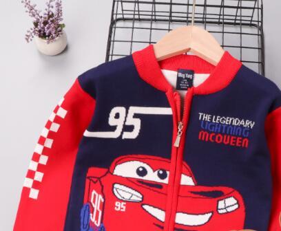 Autumn Little Boys Clothes Lightning McQueen Embroidery Knit Cardigan Sweater Winter Clothes Christmas Fashion Children Tops