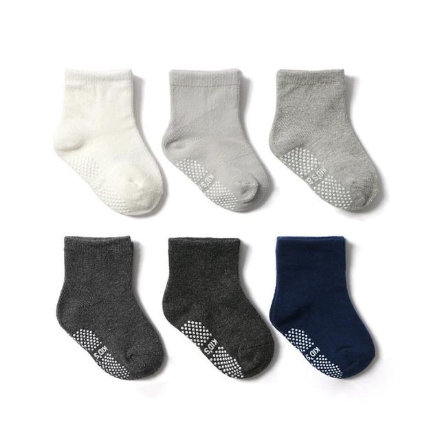 Boys and Girls 6 Pairs Socks 0-6 Years, Cotton, Kids, Non Slip, Short Cut, Elastic Grips, Four Seasons