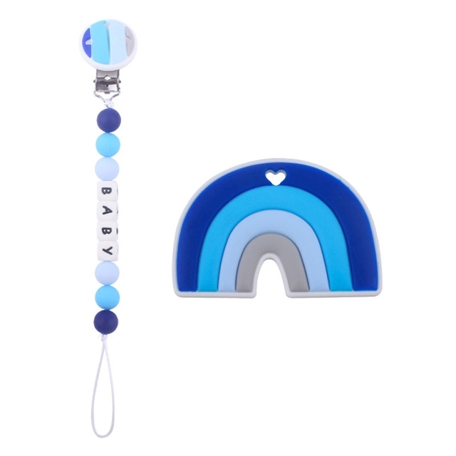 2pcs Baby Pacifier Chain Clip Rainbow Teether Set Newborn Nipple Dummy Clip Holder Silicone Teething Soother Molar Toys QX2D