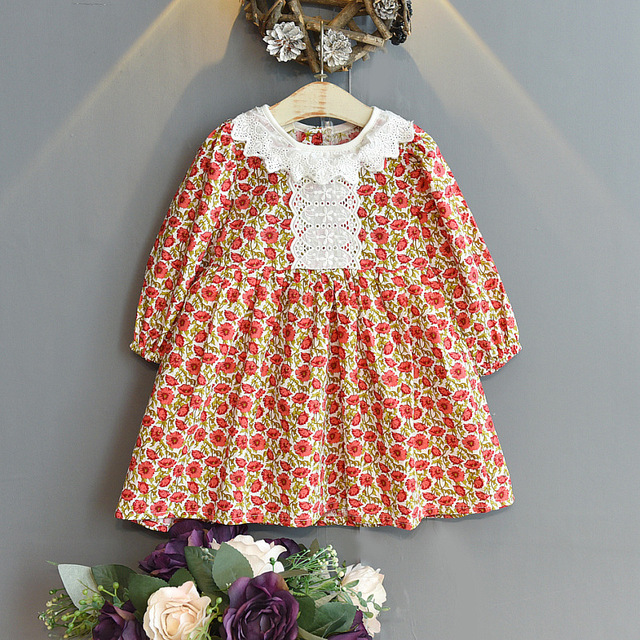 Autumn New Fashion Baby Girls Dresses Long Sleeve Chiffon Floral Princess Cute Dress Family Vacation Beach Kids Clothes 1-6 Years