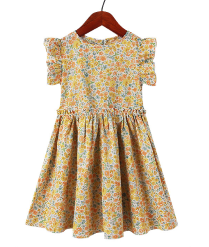 Girl Summer Dress 2022 New Casual Princess Dress Retro Small Floral Kids Dress Vestido 3-14Y G0005