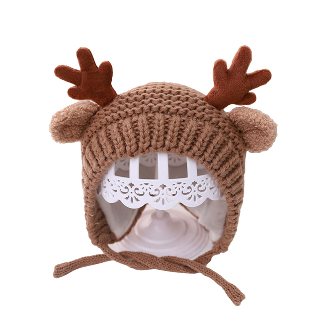 Cute Deer Elk Antlers Baby Hat Winter Warm Plush Knitted Ear Warmer Children Hat Bonnet Boys Girls Beanie Hat Christmas Hats