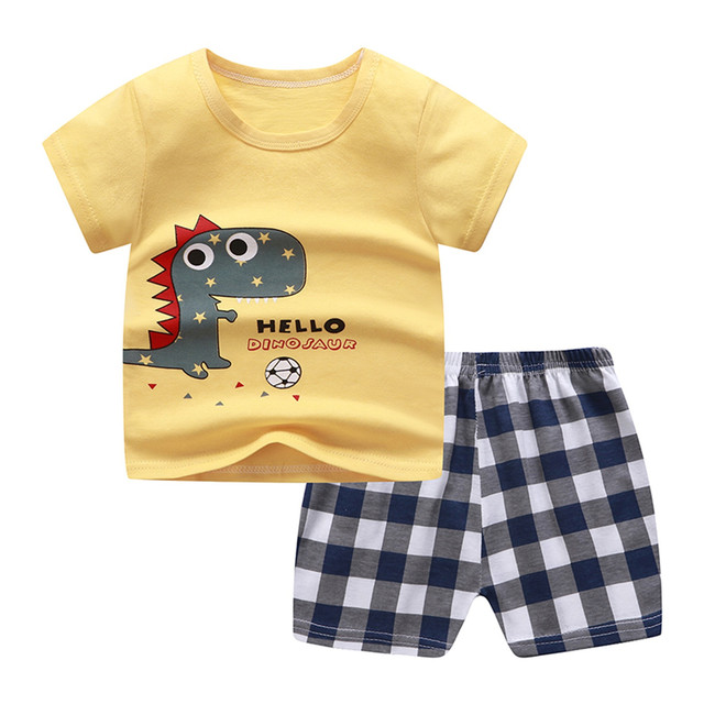 0-5Y Summer Children Set Toddler Kids Baby Boys Girls Short Sleeve Cartoon Prints Tops T-shirt Shorts Outfits