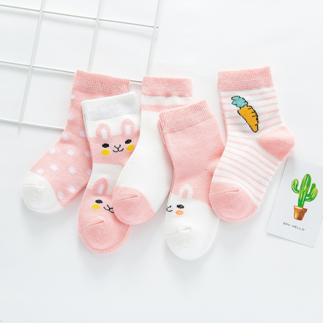 5Pairs/Lot 0-9Y Kids Socks Summer Cotton Cartoon Animal Kids Socks Carrot Girls Mesh Cute Newborn Boy Toddler Children Socks