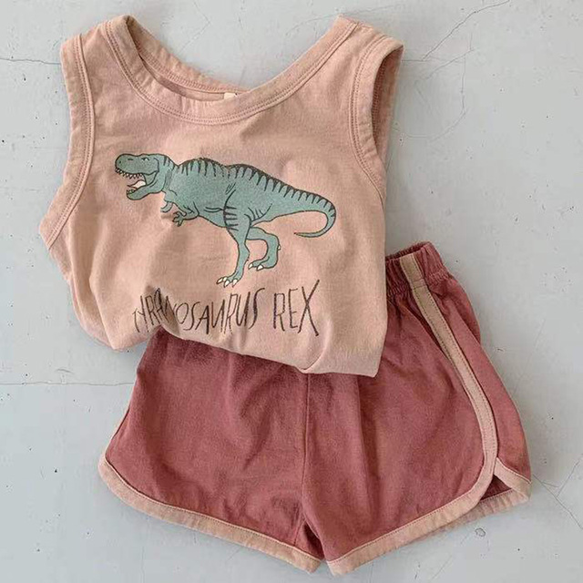 MILANCEL 2022 Summer Baby Clothes Set Toddler Vest T-shirt and Pants 2pcs Baby Suit Dinosaur Print Boys Clothes