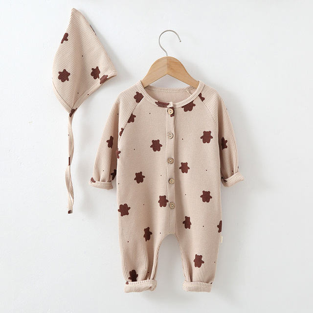 Newborn baby clothes baby clothes with hat print bear baby jumpsuit long sleeve boy and girls autumn jumpsuit bodysuit